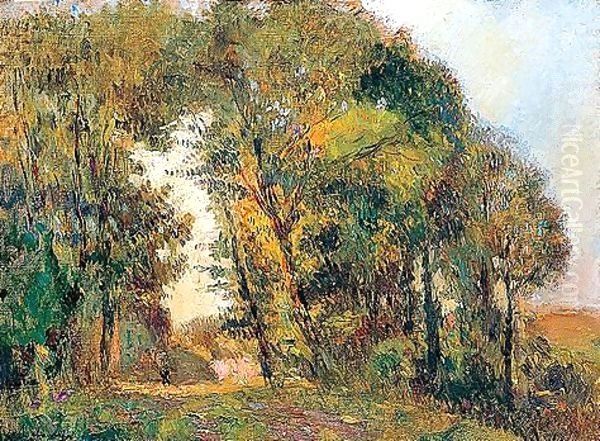 Trees in a landscape Oil Painting by Albert Lebourg