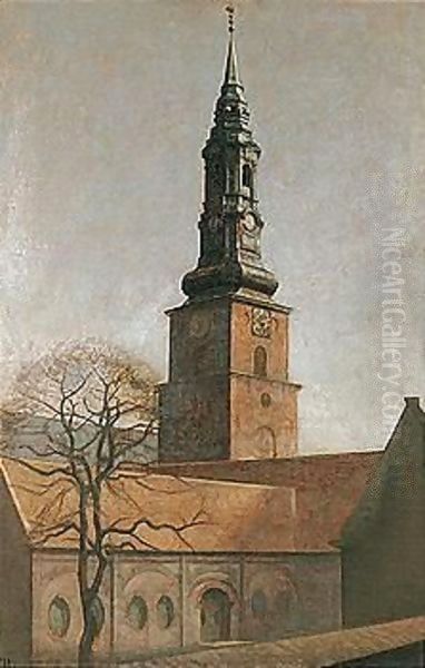 S. Petri Kirke, Set Fra Larslejstraede (St. Petri Church, Copenhagen) Oil Painting by Vilhelm Hammershoi