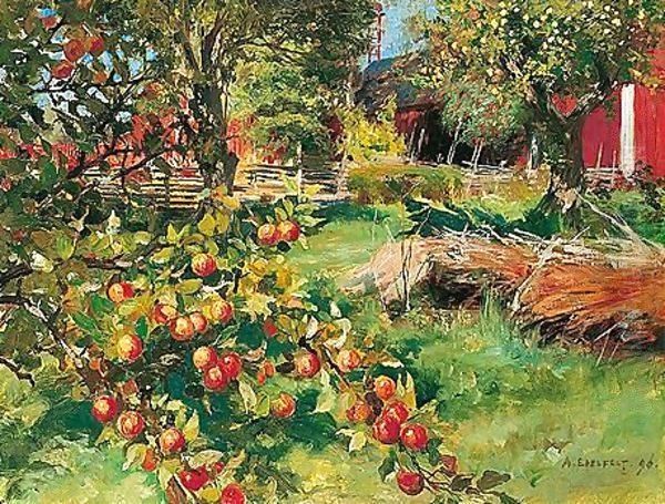 Vanhasta Hedelmatarhasta (From The Old Fruit Garden) Oil Painting by Albert Edelfelt