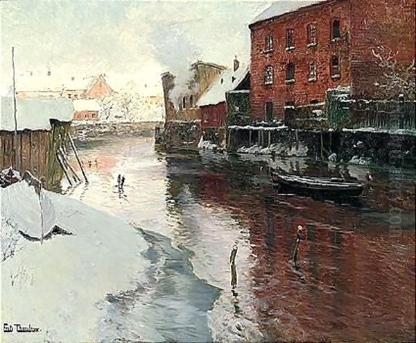 Fabrikker Ved Elven, Kristiania (Factories By The River, Kristiania) Oil Painting by Fritz Thaulow