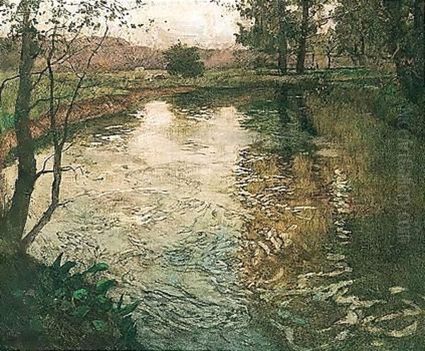 Elvelandskap (The River) Oil Painting by Fritz Thaulow