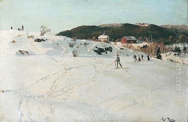 Skilopere (Winter Scene) Oil Painting by Fritz Thaulow