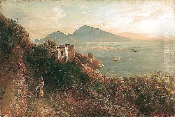 Blick Vom Kap Massa Auf Die Insel Capri (View From Cape Massa Towards Capri) Oil Painting by Oswald Achenbach