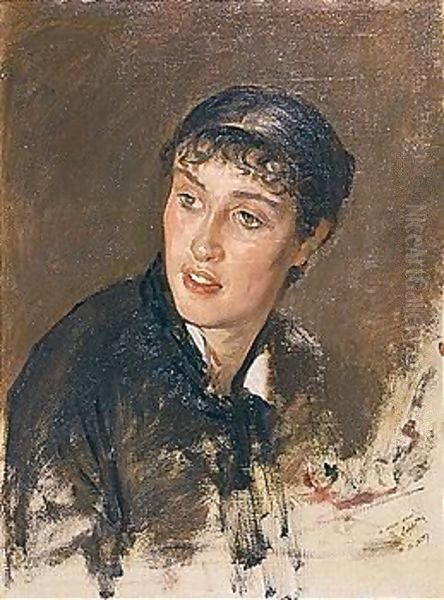 Portrait Of A Young Woman (Testa Di Donna Con Frangetta) Oil Painting by Giuseppe de Nittis