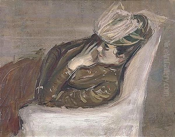 Madame Lemaire Allongee Dans Un Fauteuil Oil Painting by Paul Cesar Helleu