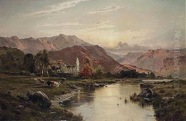 Valle Crucis Abbey, Vale Of Llangollen, North Wales Oil Painting by Alfred de Breanski