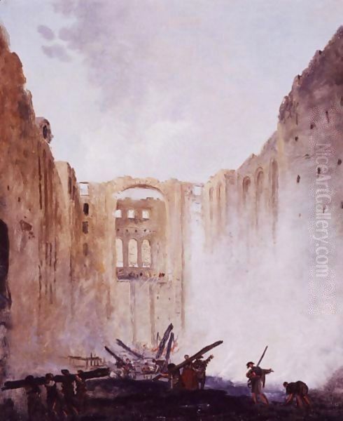 L'Incendie De L'Opera Au Palais Royal, En 1781 Oil Painting by Hubert Robert