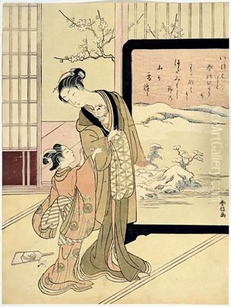 Un Chaton Au Printemps Oil Painting by Suzuki Harunobu