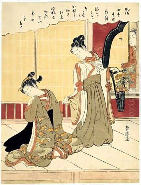 Le Mois Des Chrysanthemes Oil Painting by Suzuki Harunobu