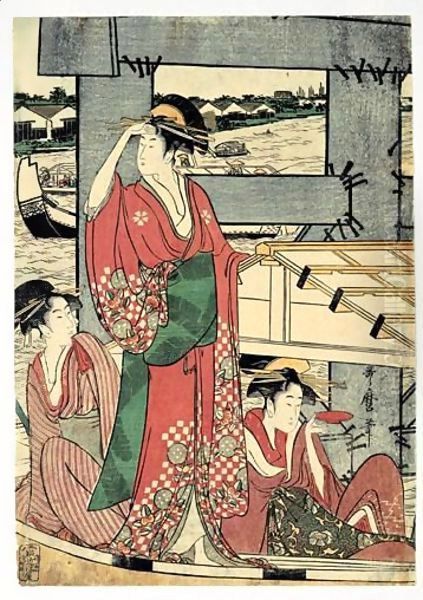 Brise Rafraichissante Sous Le Pont Ryogoku Oil Painting by Kitagawa Utamaro