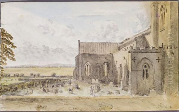 A landscape with a church by Dr. William Crotch