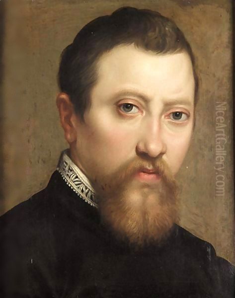 A Portrait Of A Bearded Gentleman, Head And Shoulders, Wearing Black With A White Lace Collar Oil Painting by Annibale Carracci