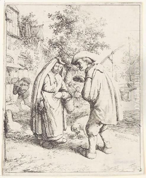 Man And Woman Talking Oil Painting by Adriaen Jansz. Van Ostade