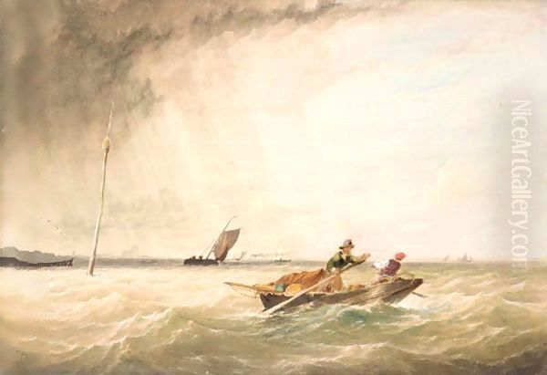 Boat in the storm Oil Painting by Unknown Painter