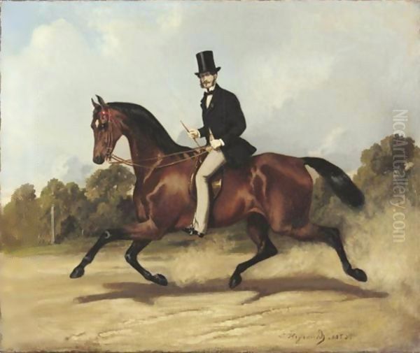 La Promenade A Cheval louis-Robert Heyrault Or Heyrauld, 19th Century French School Riding A Horse Oil Painting by Louis Robert Heyrault