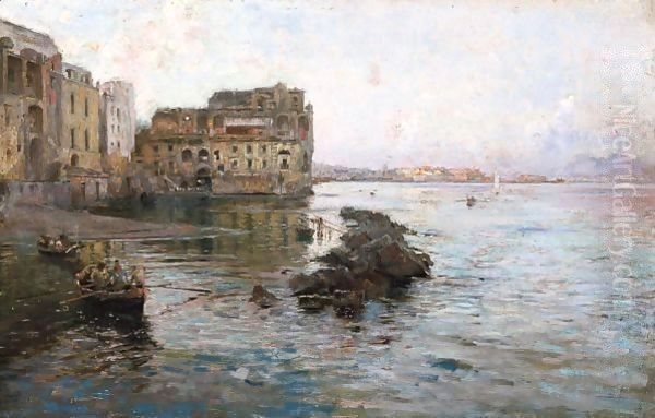 Golfo Di Napoli, Veduta Di Palazzo Donnanna Oil Painting by Gaetano Esposito