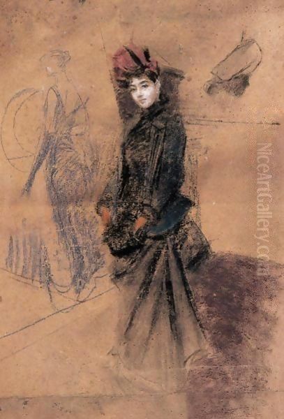 Il Cappello Di Velluto Rosso Oil Painting by Giovanni Boldini