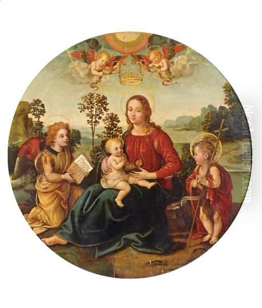 Madonna And Child With The Young Saint John The Baptist And Angels Oil Painting by Raffaellino del Garbo