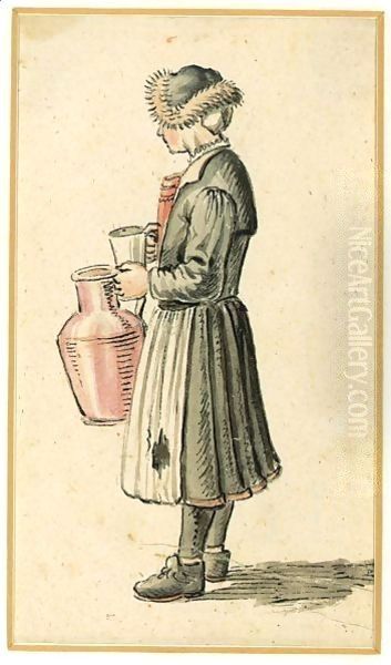 A Milkmaid Oil Painting by Hendrick Avercamp