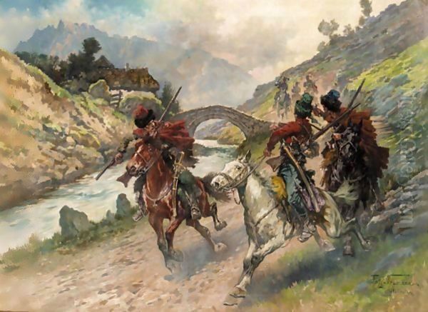 Charging Cossacks Oil Painting by Fritz Neumann