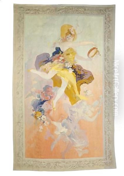 Tapisserie Polychrome D'Aubusson D'Apres Un Dessin De Jules Cheret La Danseuse Oil Painting by Jules Cheret