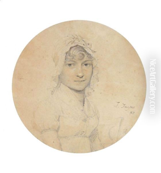 Portrait Of A Young Woman Wearing A Lace Bonnet Oil Painting by Jean Auguste Dominique Ingres