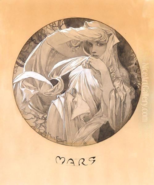 Mars Oil Painting by Alphonse Maria Mucha