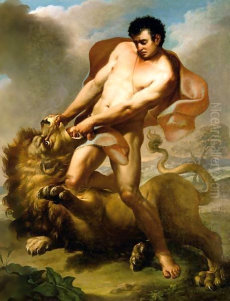 Hercules And The Nemean Lion Oil Painting by Italian School