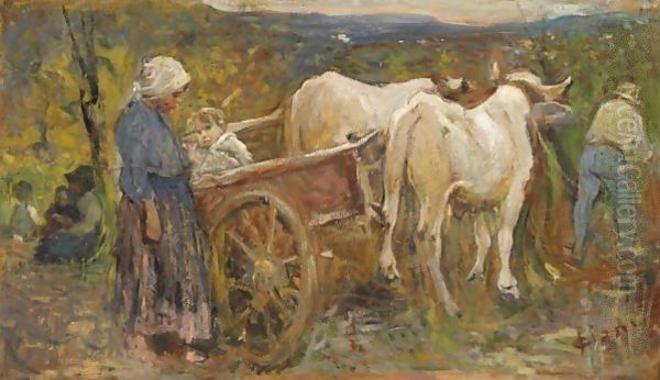 Carro Con I Buoi Oil Painting by Cesare Ciani