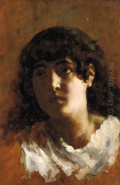 Ritratto Di Fanciulla Oil Painting by Antonio Mancini