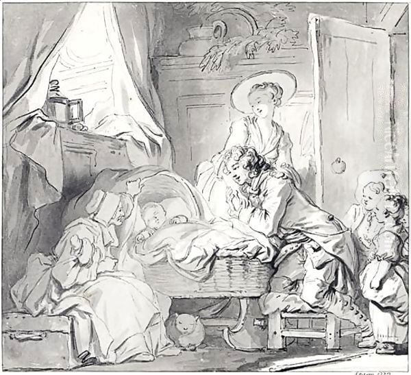 Scene familiale dite la visite a la nouricce Oil Painting by Jean-Honore Fragonard