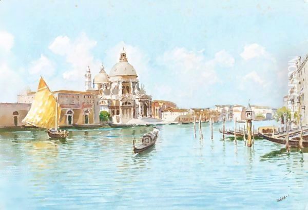 Venezia, Scorcio Della Chiesa Della Salute E Punta Della Dogana Oil Painting by Luigi Lanza