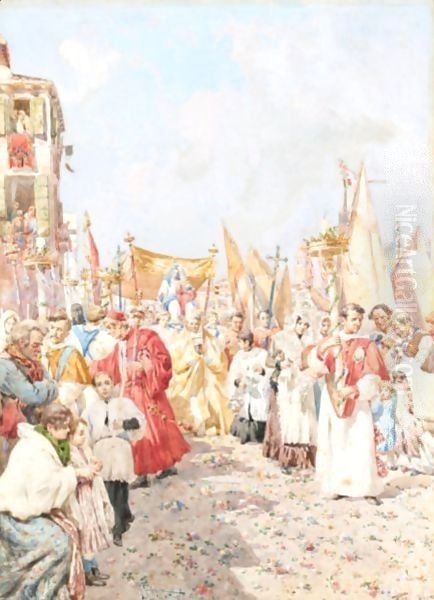 Venezia, La Processione Oil Painting by Giuseppe Vizzotto Alberti