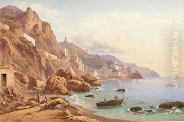 Amalfi, Veduta Del Golfo Oil Painting by Hermann David Salomon Corrodi