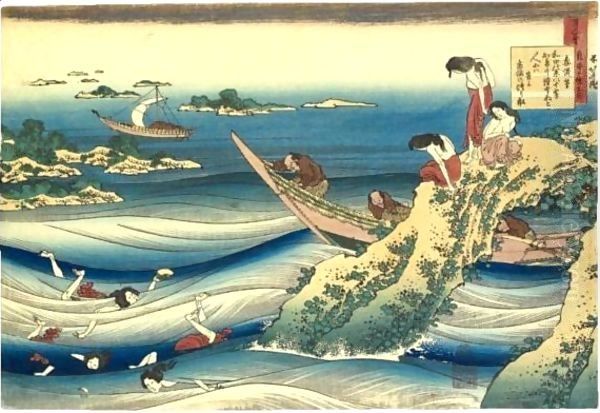 Ono No Takamura From The Series 'Hyakunin Isshu No Ubaga Etoki' Oil Painting by Katsushika Hokusai