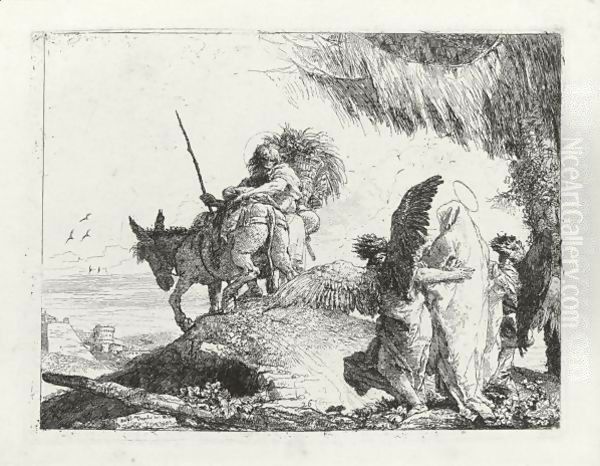 The Flight Into Egypt Oil Painting by Giovanni Domenico Tiepolo