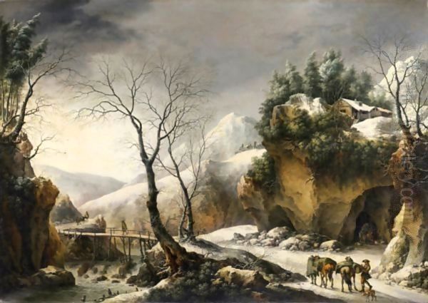 Winter Landscape, Probably The Tunnel Through The Cliffs At Il Furlo Oil Painting by Francesco Foschi