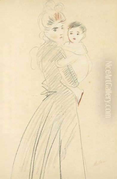 A Young Woman And Her Child Oil Painting by Paul Cesar Helleu