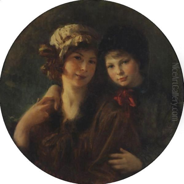 Mother And Daughter Oil Painting by Bonnat Leon