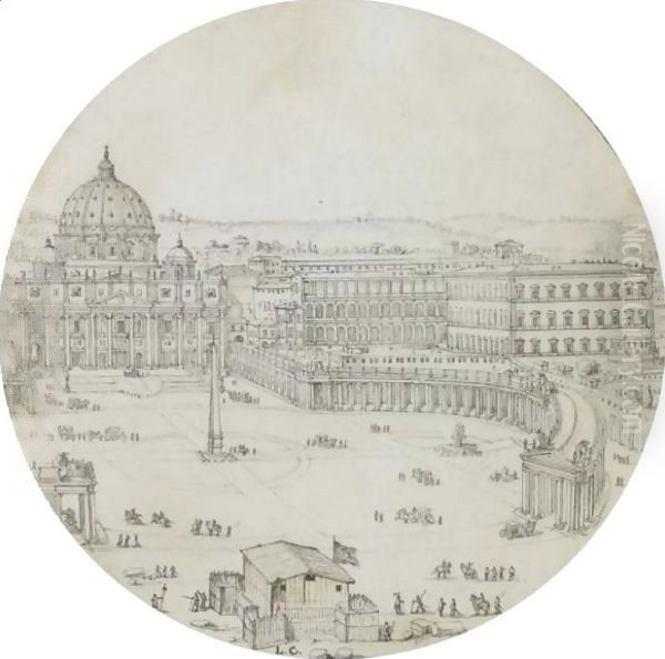 View Of St Peter'S, Rome, With A Military Encampment In The Foreground by Lieven Cruyl