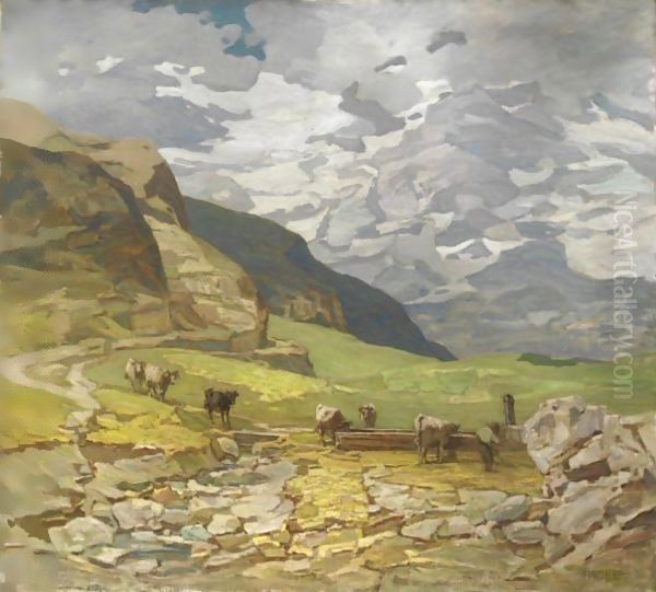 Pascolo In Alta Montagna Oil Painting by Francesco Sartorelli