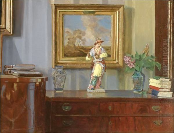 Interior With Chinese Figurine Oil Painting by Konstantin Andreevic Somov