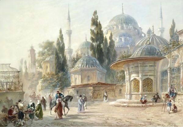 The Sehzade Mosque In Laleli, Constantinople Oil Painting by Eugene Napoleon Flandin