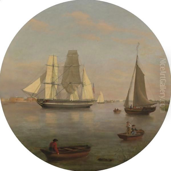 View Of Annapolis, Maryland And The School Ship, St. Mary Oil Painting by Thomas Birch