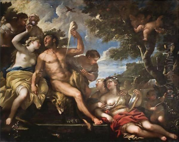 Hercules And Omphale 2 Oil Painting by Luca Giordano