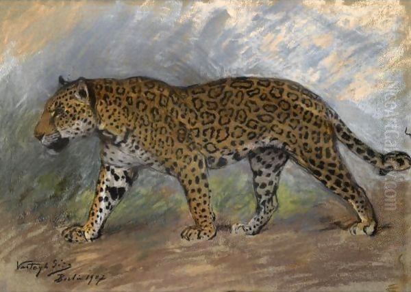 Jaguar Oil Painting by Geza Vastagh