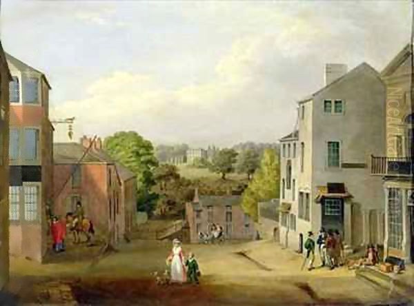 Street Scene in Chorley, Lancashire, with a View of Chorley Hall Oil Painting by John, (of Liverpool) Bird