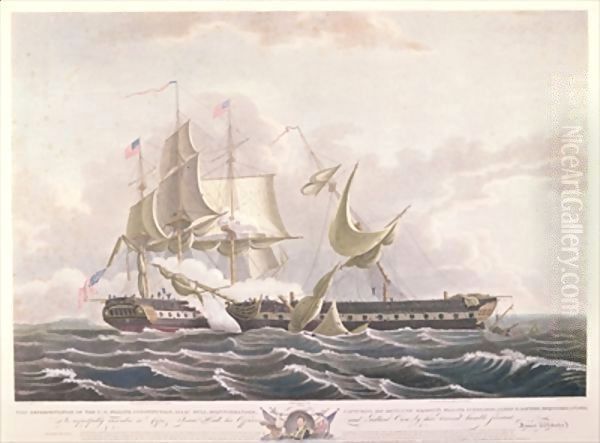 The battle between the USS Constitution and the HMS Guerriere Oil Painting by Thomas Birch