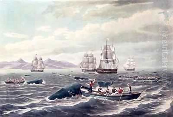 A Shoal of Sperm Whale Oil Painting by Thomas Birch