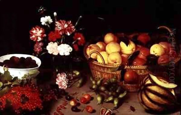 Still Life of Flowers and Fruit Oil Painting by Peter Binoit